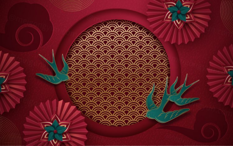 2021年中国剪纸风东方农历牛年新年灯笼装饰节日横幅海报玫红色背景矢量模板素材