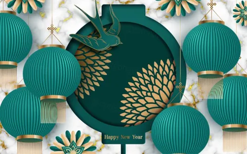 2021年中国剪纸风东方农历牛年新年灯笼装饰节日横幅海报矢量模板素材