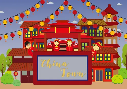 中国传统婚礼矢量插图China Town Illustration