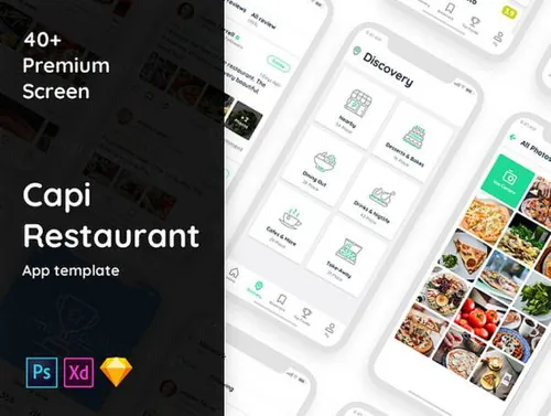 餐饮美食社交应用程序移动手机APP UI工具包Capi Restaurant i