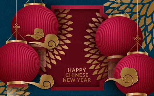 2021年中国剪纸风东方农历牛年新年灯笼装饰节日横幅海报玫红色背景矢量模板素材