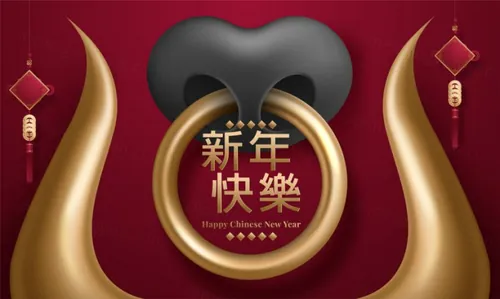 2021年中国剪纸风东方农历牛年新年灯笼装饰节日横幅海报玫红色背景矢量模板素材