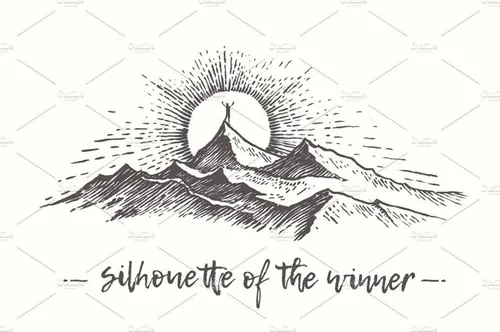 手绘山峰矢量插图Man on the top of the hill