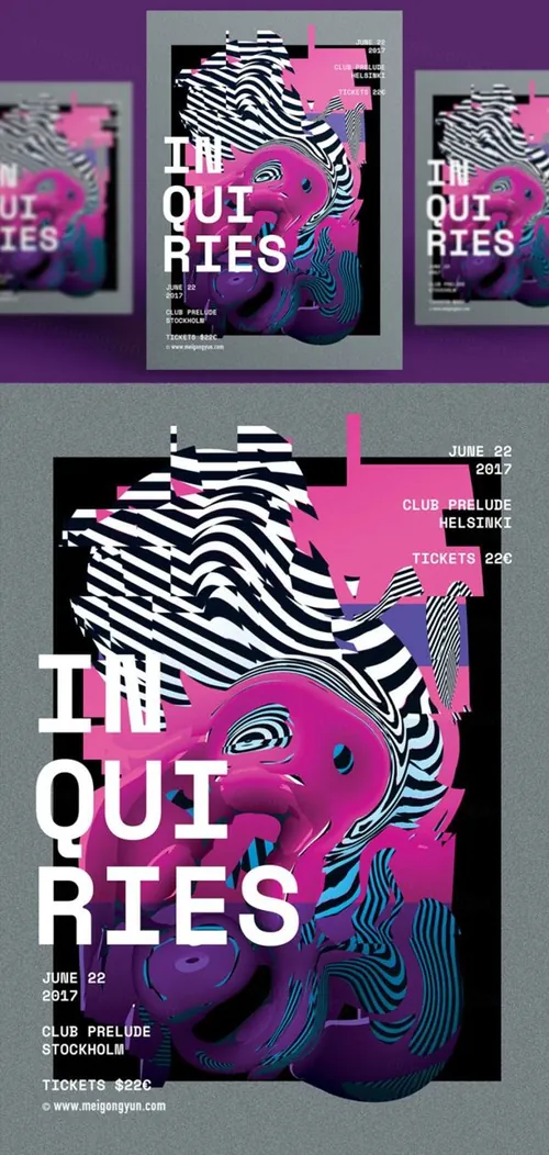 多彩渐变斑马条纹抽象艺术海报PSD素材模板Figure Abstract Art Poster