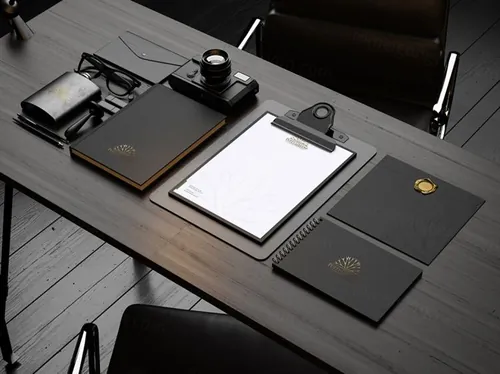高质量黑色VI贴图样机PSD模板Stationery MOCK-UP