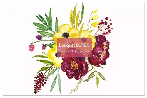水彩牡丹花卉剪纸艺术数字剪贴画 Peony Bordo. W