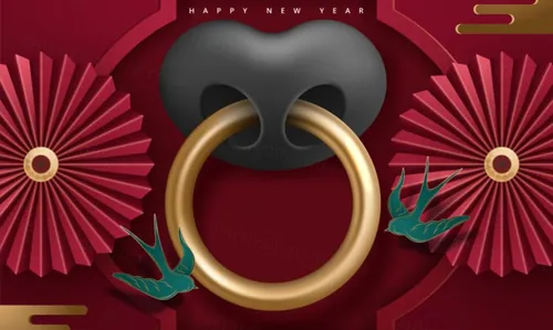 2021年中国剪纸风东方农历牛年新年灯笼装饰节日横幅海报玫红色背景矢量模板素材