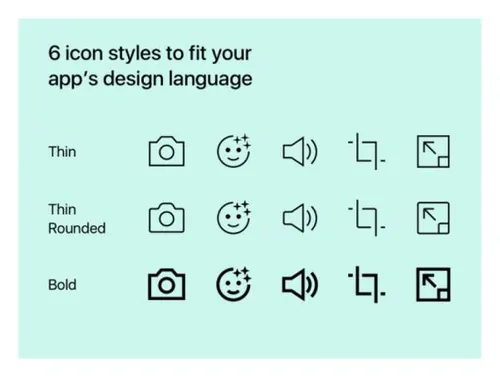 6种风格的照片视频编辑应用程序UI矢量图标集Manualicons