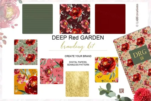 深红色水彩花卉 Deep red garden. Brand