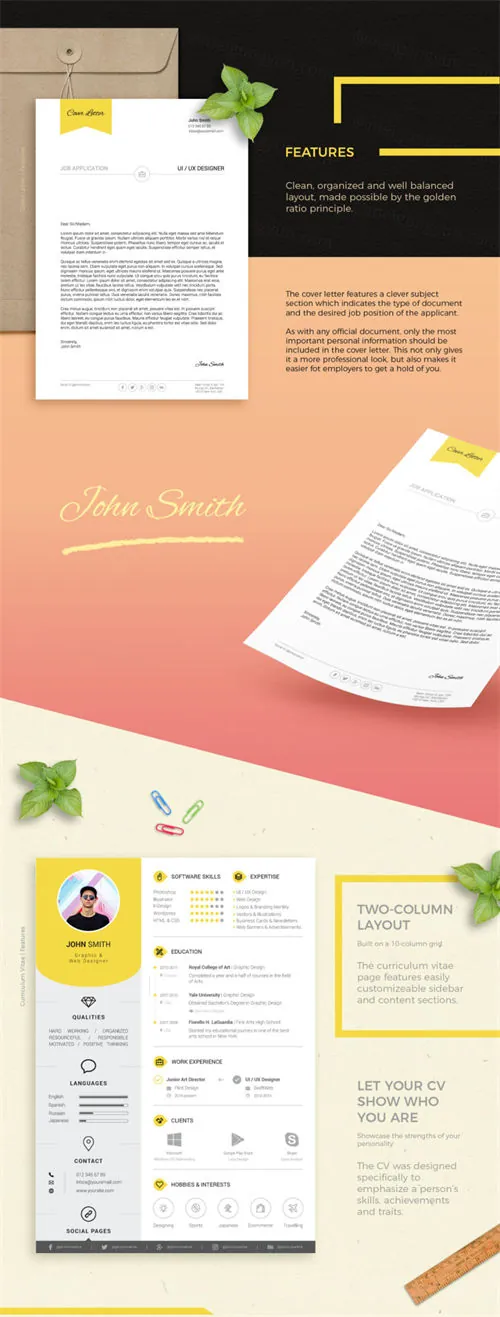 经典电子简历设计模板 Resume and Cover Letter Print Templates