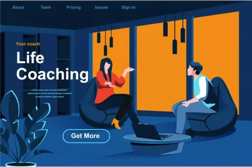 生活心理辅导主题网站页面设计等距概念扁平插画 Coaching