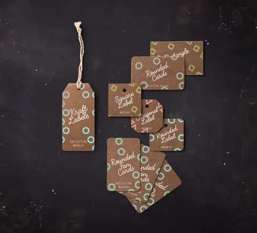 棕色纸板样式的不同尺寸和形状的纸psd牛皮纸标签 Psd Kraft Label Cards