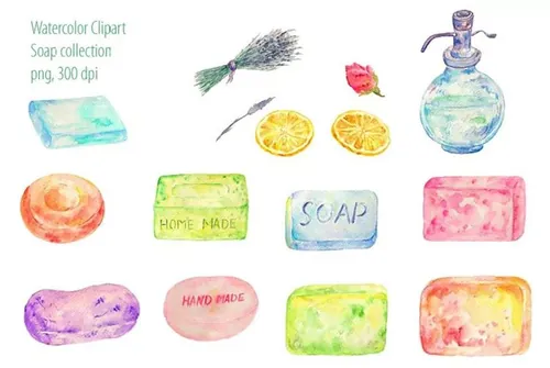 美容护肤品牌水彩手绘插画 Watercolor Clipar