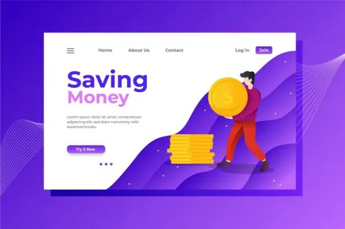 省钱理财主题网站着陆页设计矢量插画 Saving Money Land