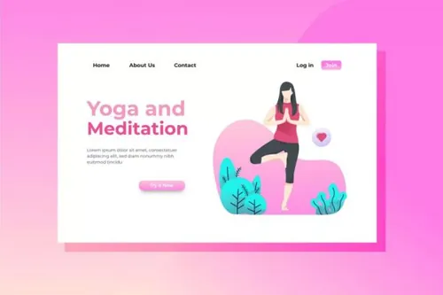 瑜伽冥想主题网站着陆页设计矢量插画 Yoga and Meditati