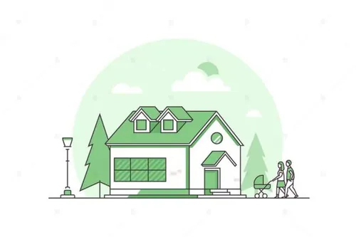 安居乐业主题线性设计风格矢量插画 Cottage