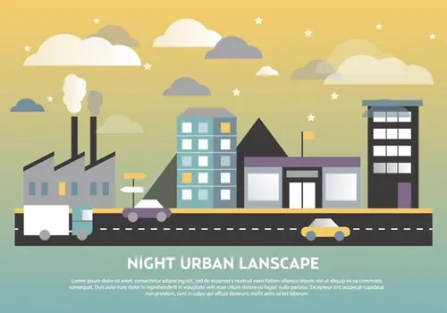 扁平化城市景观矢量图Flat Urban Landscape Vector Background