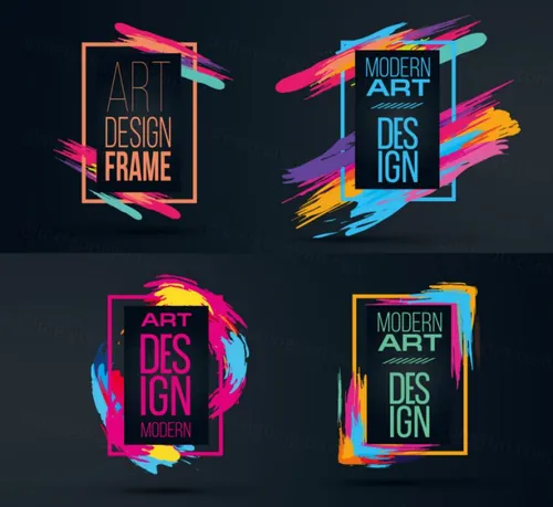 动态时尚现代艺术几何彩色背景黄金图形矢量框架设计素材Modern Art graphics