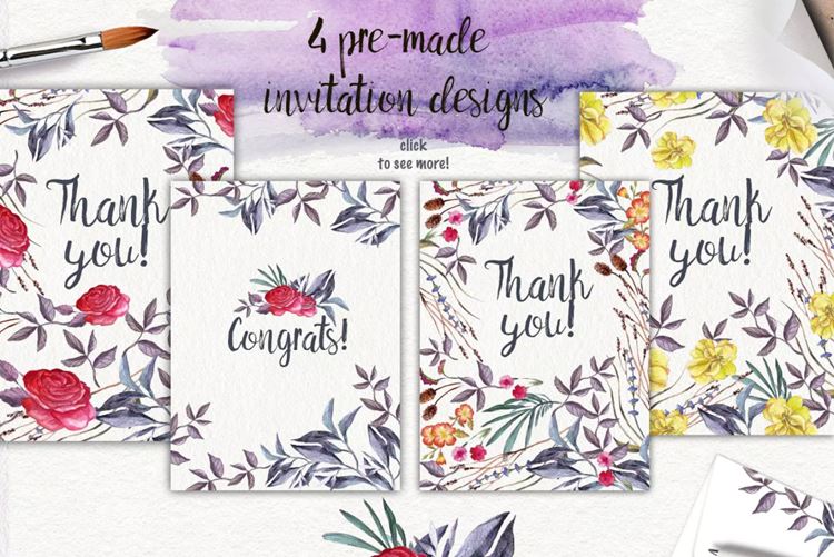 水彩（花草/花环/花束/树叶元素，明信片模板无缝图案） Wi