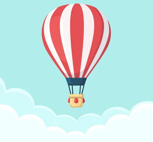 蓝色天空云彩热气球平面卡通矢量插图设计素材Hot air balloon