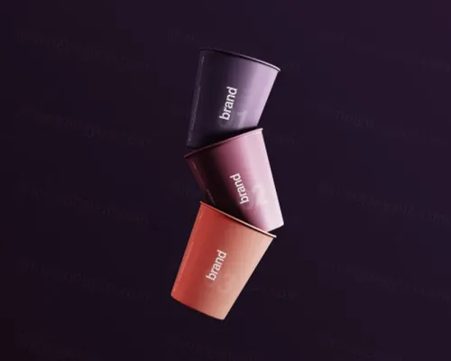 企业定制纸杯设计效果图样机模板 Floating Paper Cups Mockup