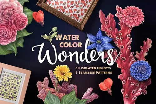 华丽的水彩奇观矢量图案Watercolor Wonders Graphic Kit