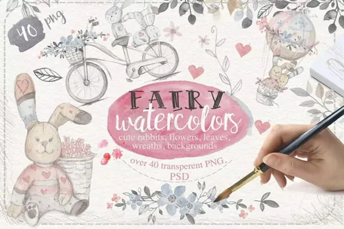 40个童话系列水彩插画 Fairy watercolors 40 PNG