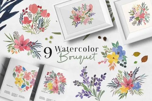 婚礼水彩花束图案 Ofi 9 Watercolor Bouquet Graphic