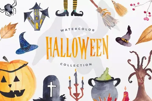 万圣节主题手绘水彩插图 Watercolor Halloween Collection