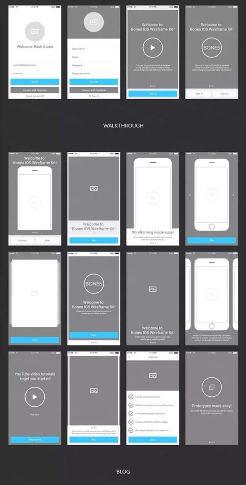 一套完美的线框图（Wireframe Kits）设计资源下载（PSD＋
