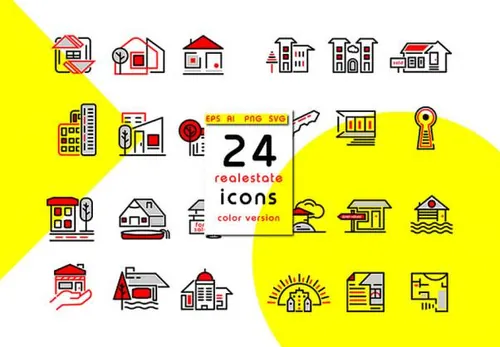 24个房地产房屋城市建筑矢量图标集Real Estate Icons
