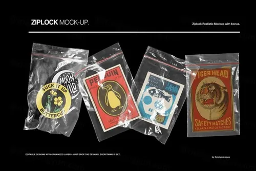 仿旧自封袋塑料袋密封袋贴图样机素材 Zip Lock Moc