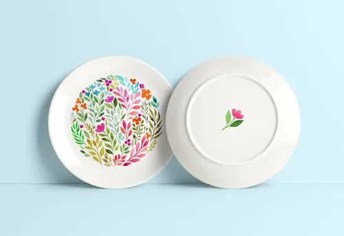 水彩花卉图案椭圆形心形水滴形状图案素材 Watercolor