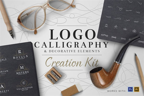复古经典优雅的花纹装饰LOGO徽标设计工具包 Logo Creation Kit - Calligraphy