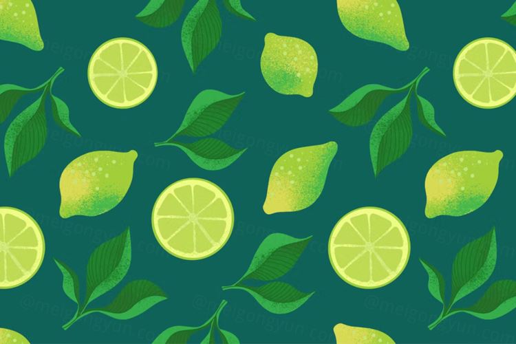 手绘柠檬柑橘绿色植物图案素材 Lime Vector Pat