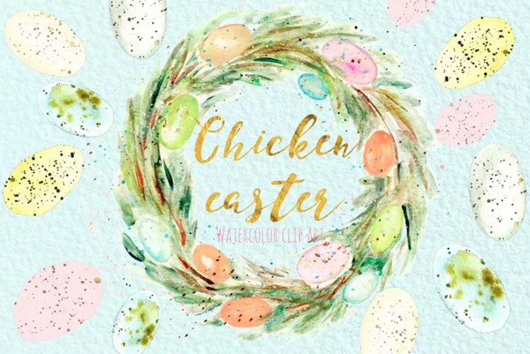 复活节主题小鸡水彩剪贴画 Easter Chicken.Wa