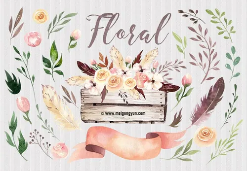 橘色水彩波西米亚花卉花环PNG免扣素材Orange wate