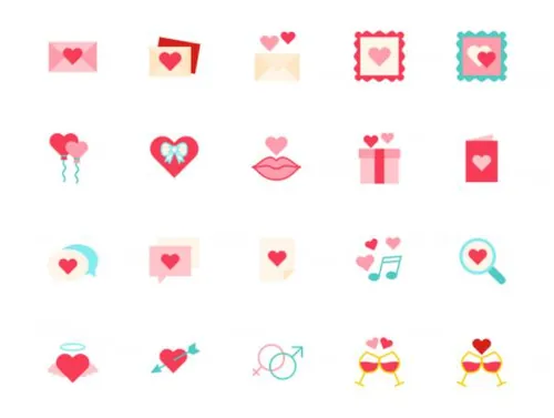 可爱情人节甜蜜爱心气球礼物元素彩色矢量图标集Lovely Valentine I