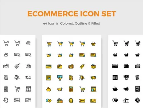 44个电子商务购物彩色填充轮廓矢量图标集Picas Ecommerce Icon