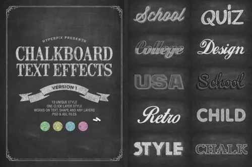 13套手写黑板粉笔字体PS样式素材 Chalkboard Photoshop Text Effects