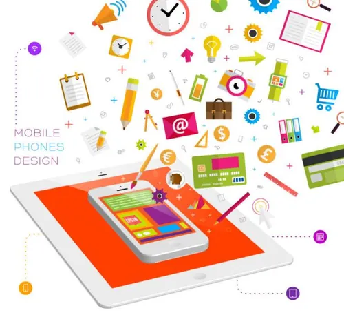 移动电话平板电脑网络营销时间管理应用程序矢量图标设计素材Set of