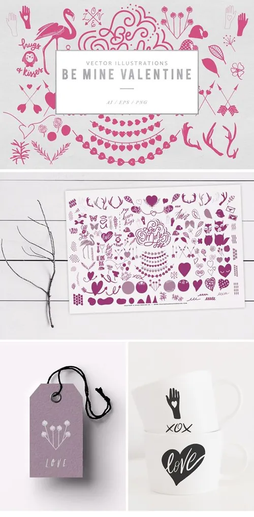 情人节矢量插画 Be Mine Valentine Vect