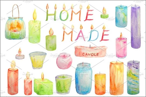 水彩蜡烛剪贴画 Watercolor Clipart Glo