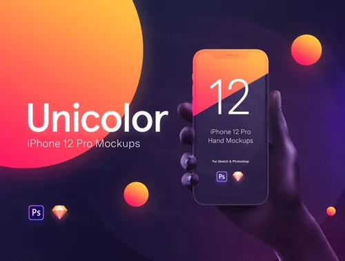 高质量苹果手机UI贴图样机APP设计提案模板 Unicolor Hands iPhone 12 Pro Mockups