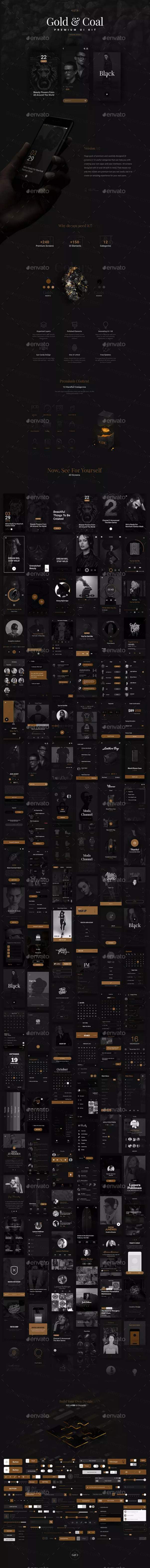 逼格爆棚的黑金风UI Kit打包下载[PSD]