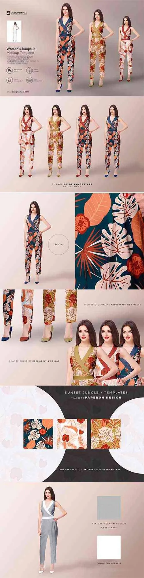 前卫时尚的女装无袖连身裤服装设计样机