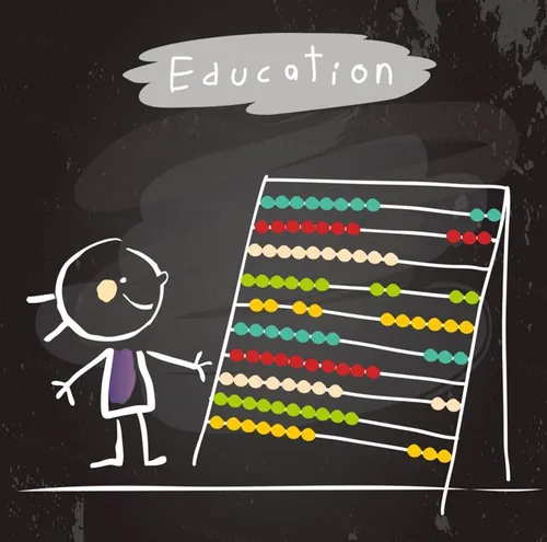 快乐童年儿童学习教育算盘粉笔画黑板手绘矢量插图设计素材Happy kid