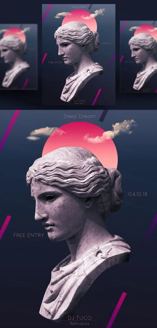 人物雕像抽象艺术海报PSD素材模板Figure Abstract Art Poster