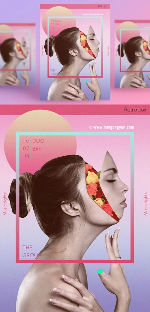 人物鲜花抽象艺术海报PSD素材模板Figure Abstract Art Poster