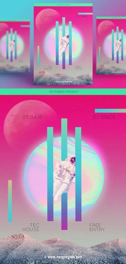 航天员渐变抽象艺术海报PSD素材模板Figure Abstract Art Poster